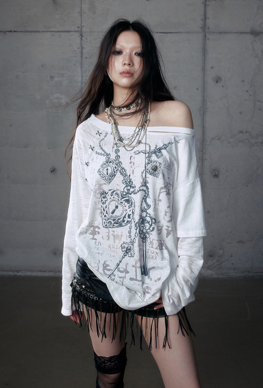 Punk One-shoulder Long-sleeved T-shirt NOR0192