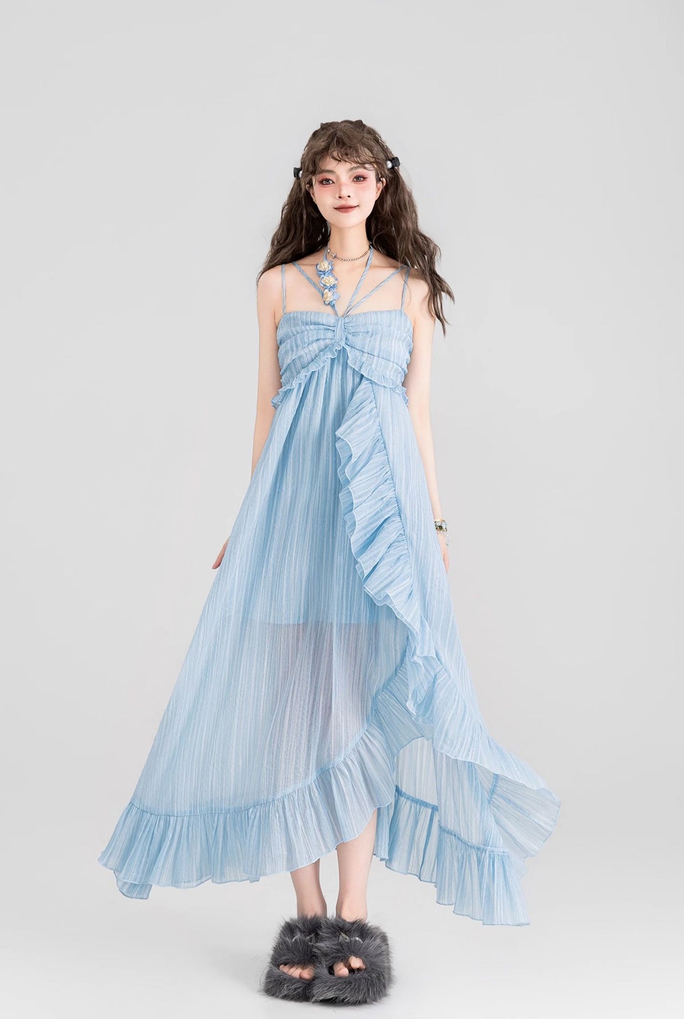 Fairy Ruffle Suspender Chiffon Long Dress KEI0094