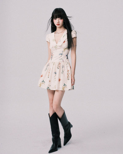 Plant Print French Doll Collar Dress LUL0157