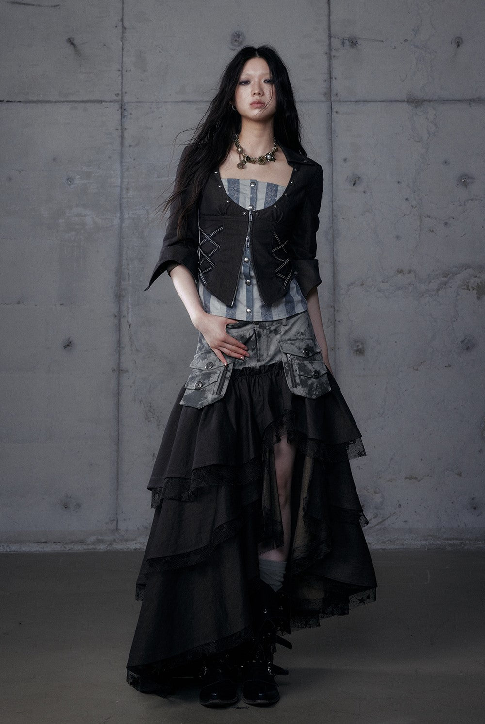 Punk Irregular Cake Long Skirt NOR0186