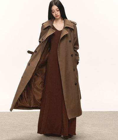 Brown Double-Breasted Long Trench Coat ANA0084