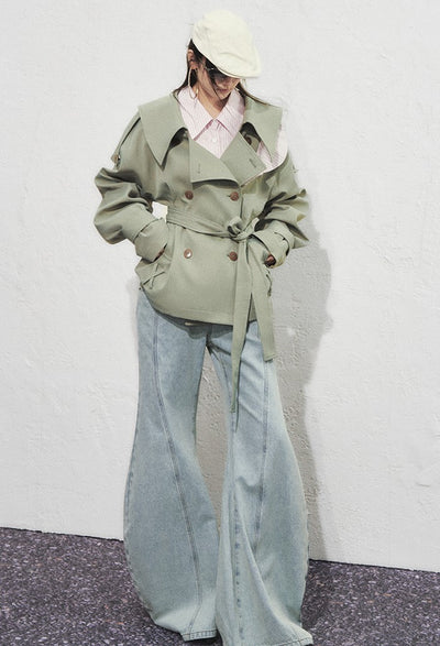 Classic Double-breasted Short Trench Coat OFA0287