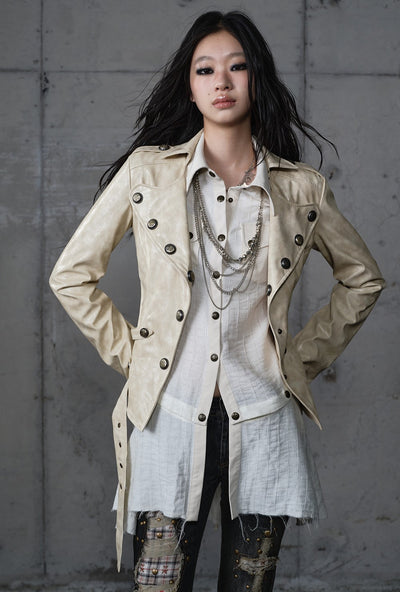 Punk Large Collar Leather Jacket  NOR0206