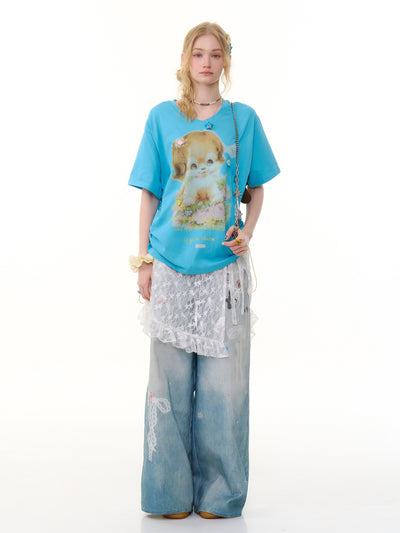 Chain Print Wide Leg Blue Jeans ZIZ0282