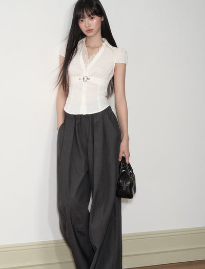 Lace Waistband High-end V-neck Shirt SOO0010