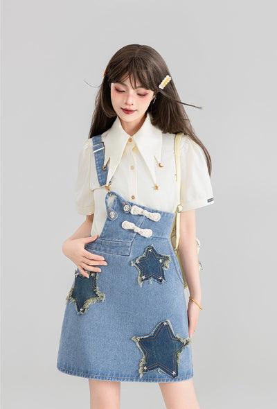 Retro One-shoulder Strap Denim A-line Dress KEI0047