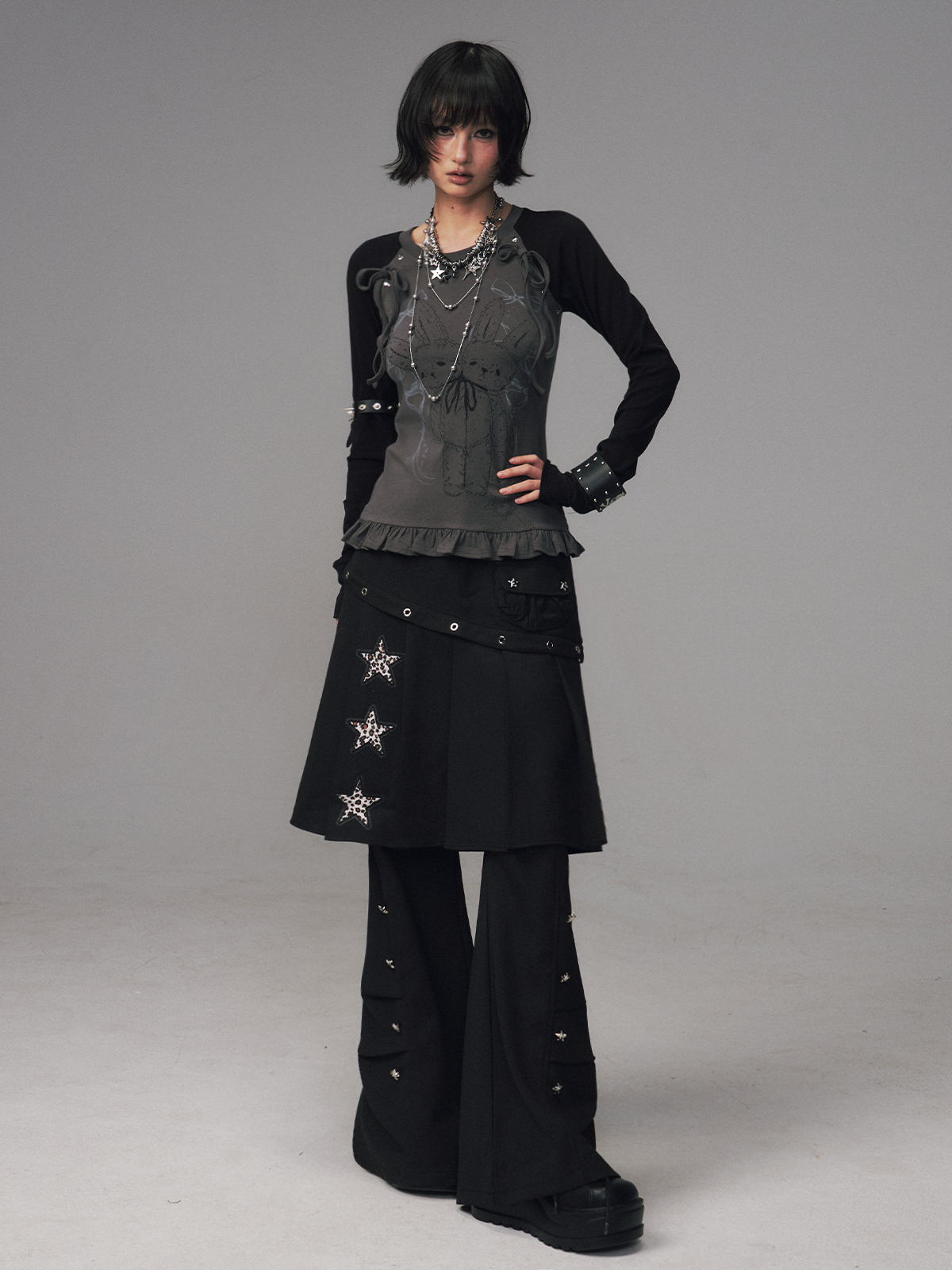 Faux Two-Piece Pleated Skirt Pants FRU0123