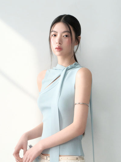 Simple Lace-up Twisted Knitted Top LAL0187