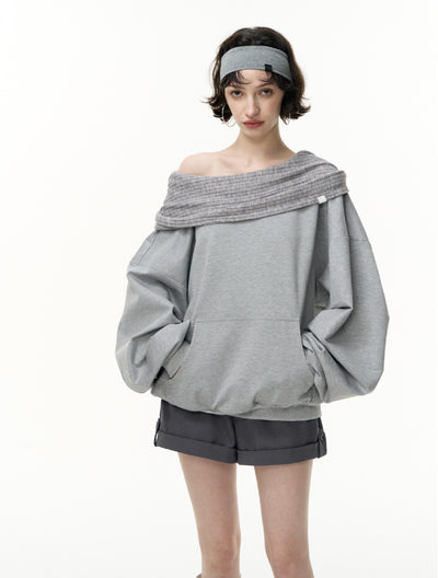 Off-Shoulder Loose Hooded Sweatshirt SAL0190
