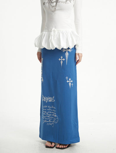 Cross Print Slit Straight Skirt UNC0270