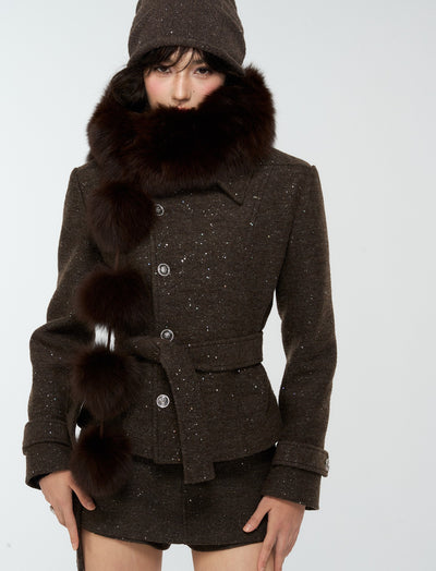 Dark Brown Sequined Jacket/Short Skirt/Midi Skirt 4MU0184