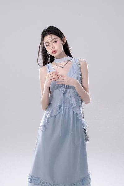 Blue Flower Cardigan+Vest Dress COT0246