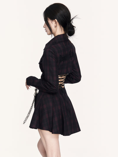 Plaid Open Back Tie Shirt Dress VOC0441