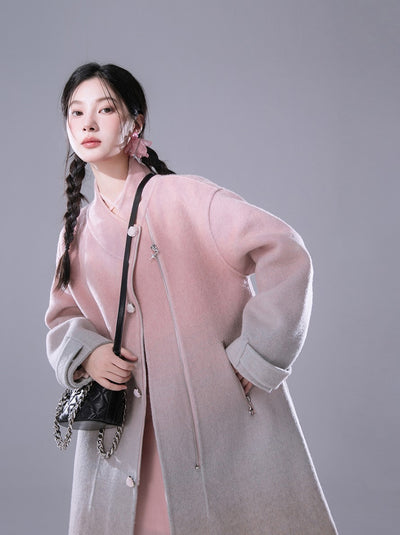 Gradient Powder Pink And Blue Contrast Tencel Double-faced Wool Coat COT0163