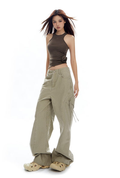 Street Straight Zipper Plaid Loose Casual Wide-leg Pants APE0323