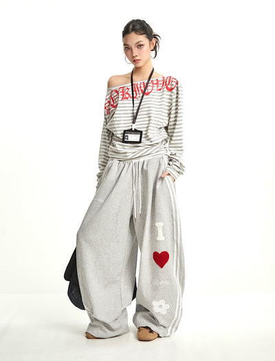 Striped Oblique Shoulder Long-sleeved T-shirt UNC0279