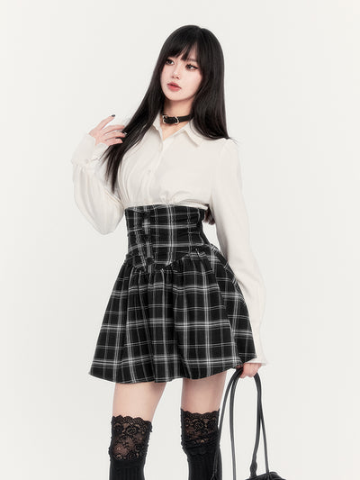 Super High Waist Fishbone Plaid Suspender Skirt VOC0272