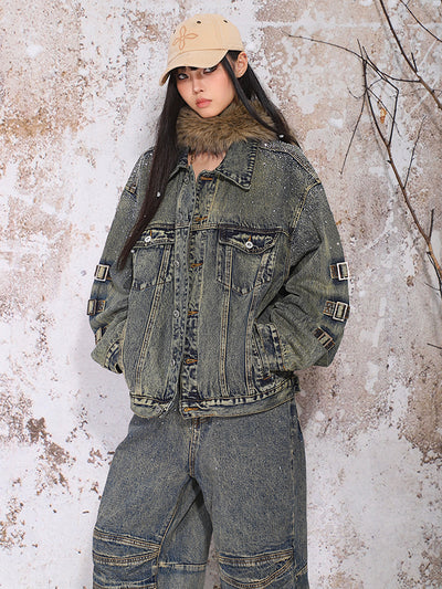 Diamond Washed Old Design Denim Jacket/Wide-leg Pants UNC0170