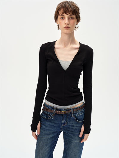 Slim Fit V-Neck Faux Two-Piece T-Shirt CUR0261