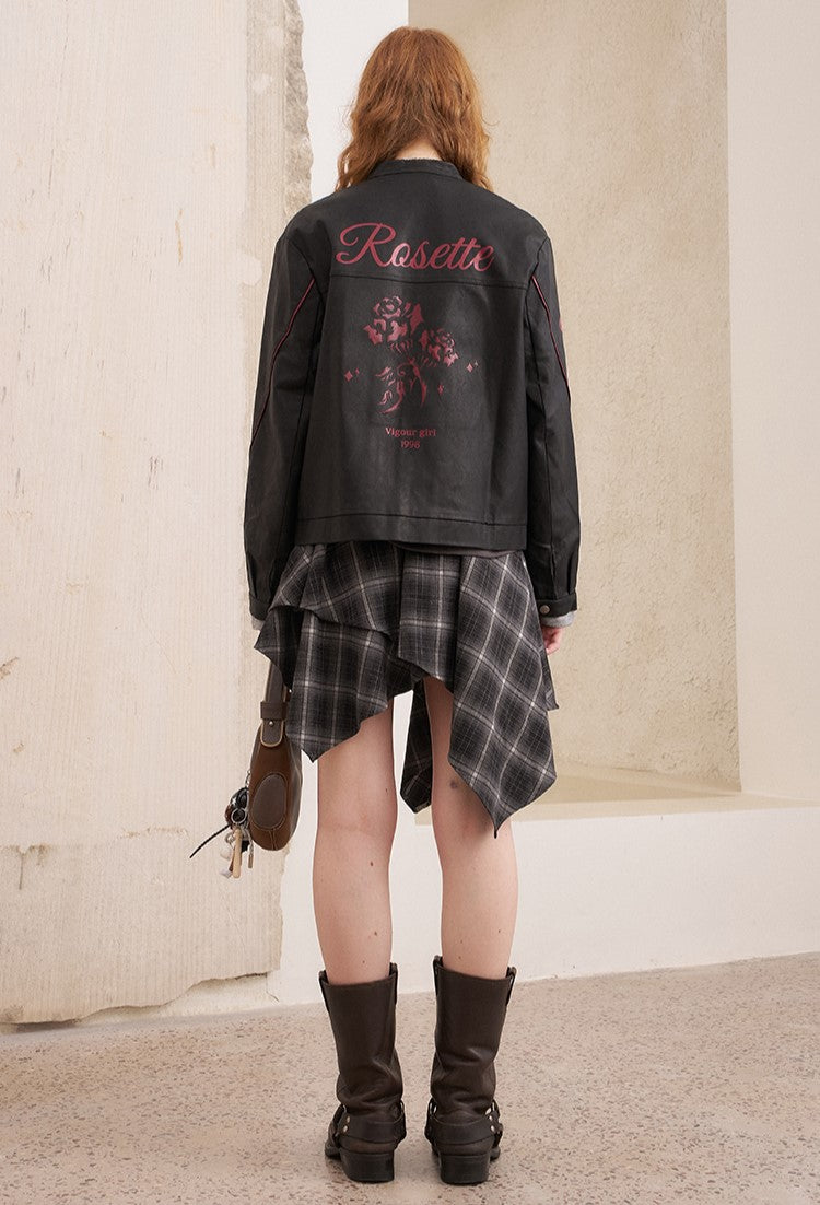 Rose Embroidered Leather Jacket DID0214