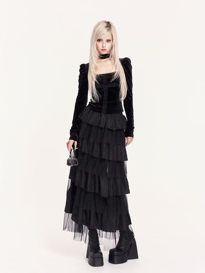 Gothic Lace Patchwork Cross Puff Sleeve Shirt VOC0465