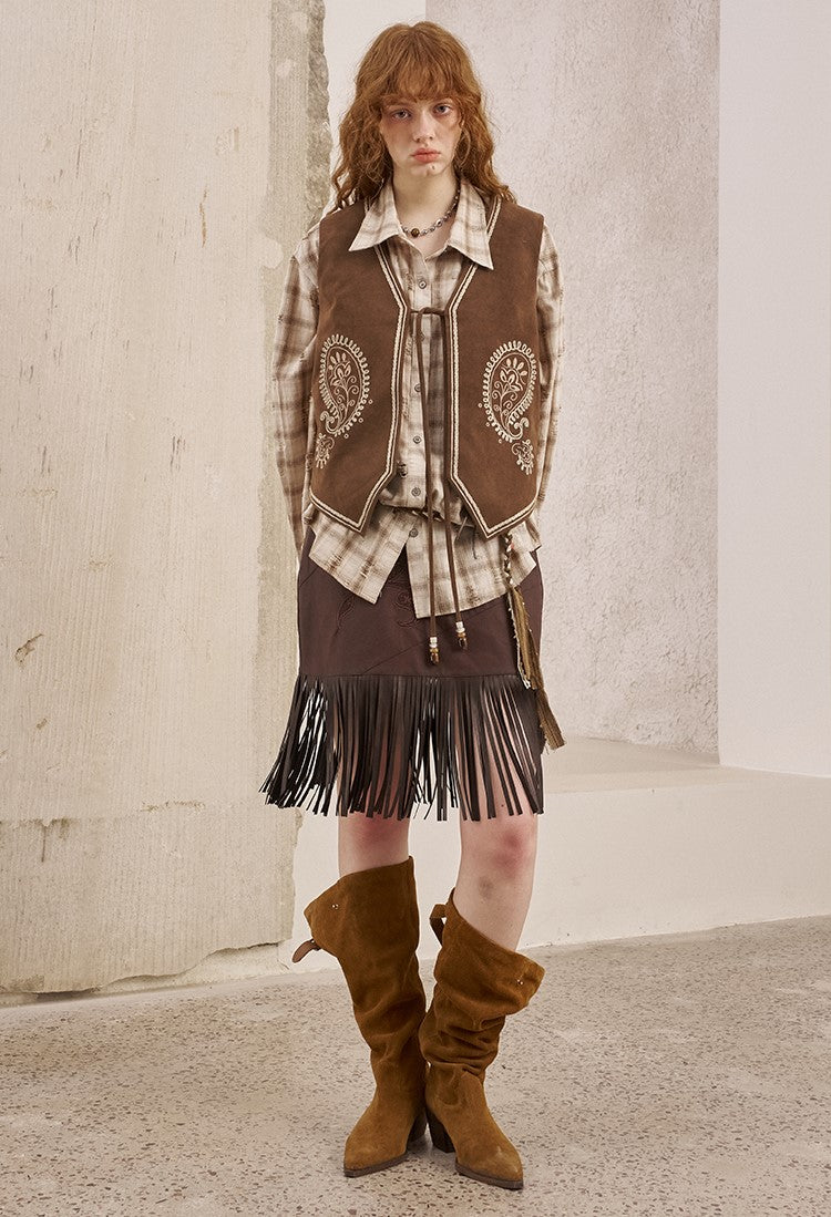 Cashew Flower Embroidery Leather Vest DID0251