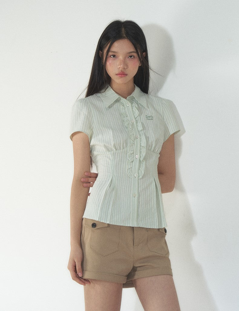 Retro Ruffled Slim Short-sleeved Shirt SOO0017
