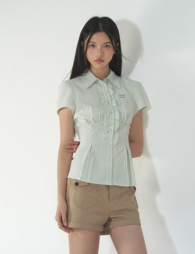 Retro Ruffled Slim Short-sleeved Shirt SOO0017