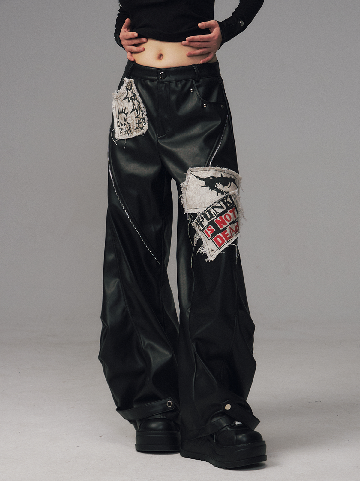 Punk Rock Zipper Split Print Leather Pants FRU0122