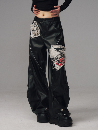 Punk Rock Zipper Split Print Leather Pants FRU0122