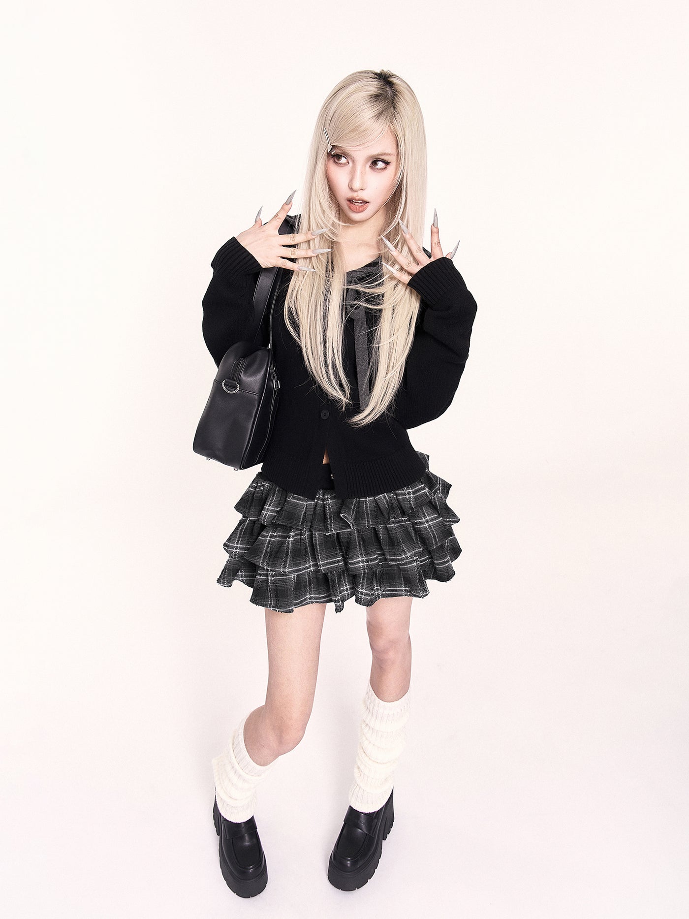 Navy Collar Cross Long Sleeves Sweater VOC0479