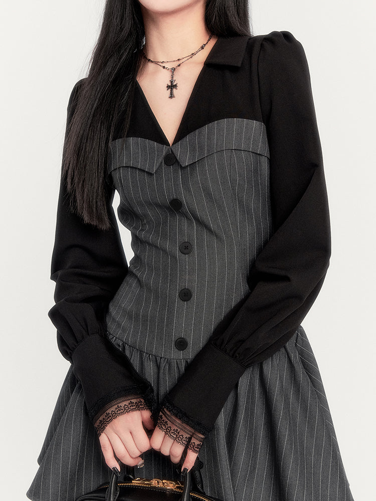 Smart Striped Waist Suit Slim Shirt Dress/Jacket VOC0281