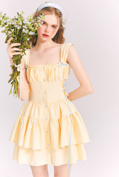 Yellow Bow Tutu Princess Waist Suspender Dress GRO0069