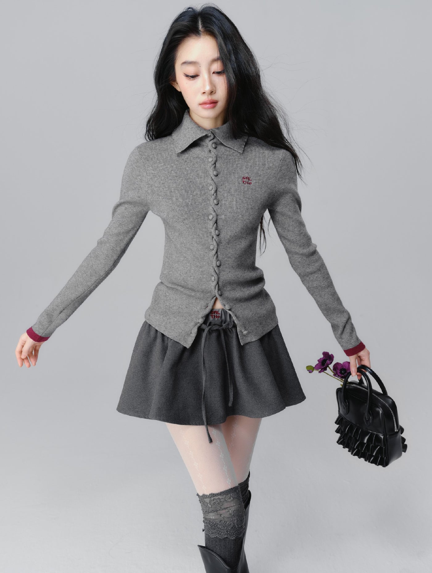 Gray Niche Slim Knitted Cardigan SAL0092