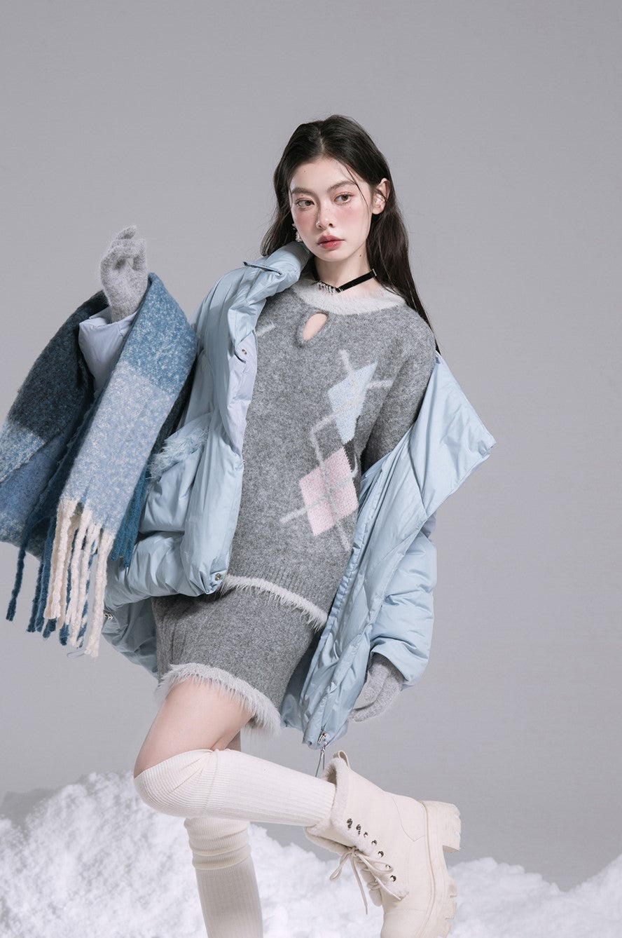 Milky Salt Ice Blue Slanted Front Button Down Jacket COT0192