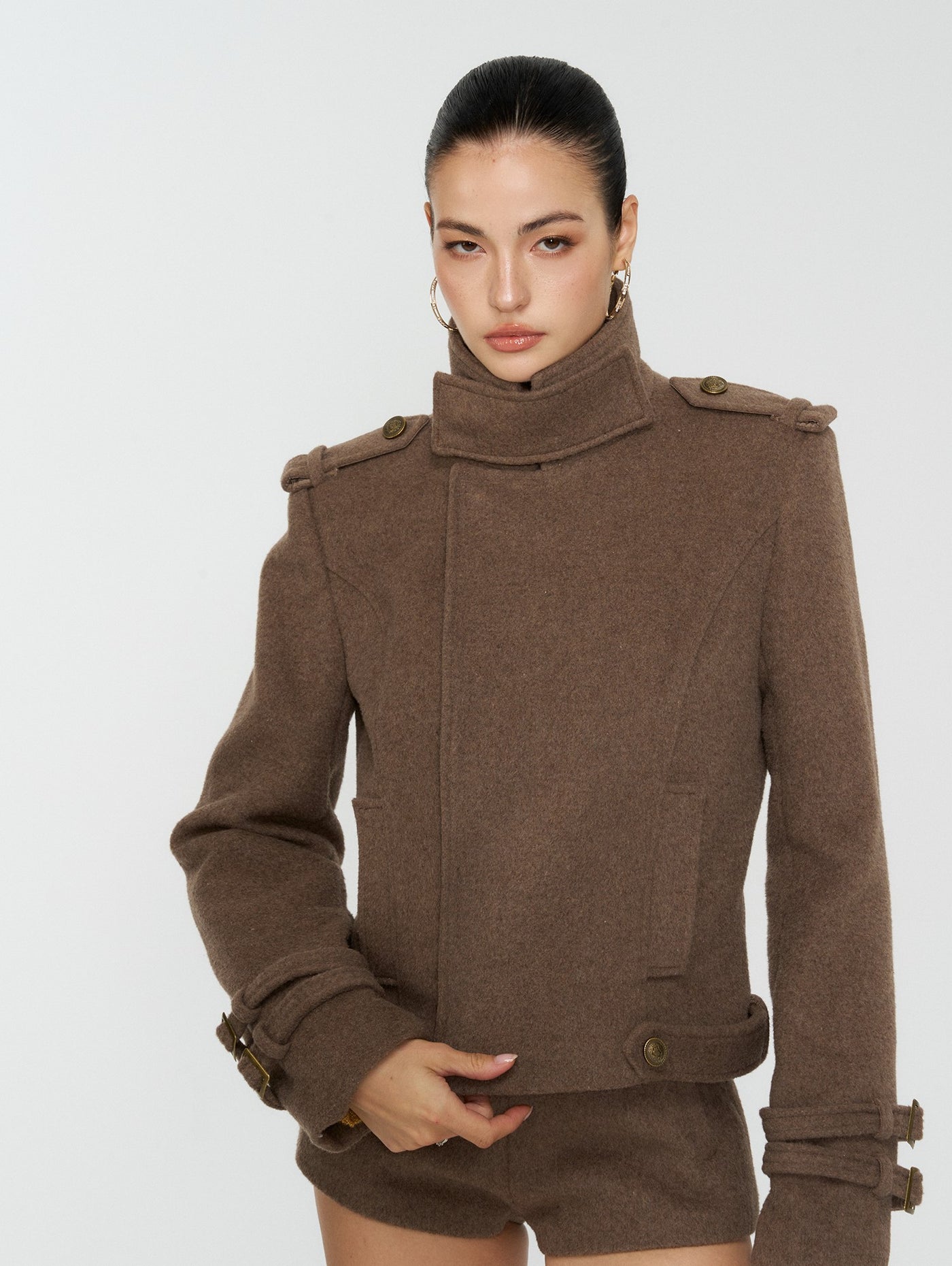 Brown High Neck Wool Jacket/Shorts 4MU0163