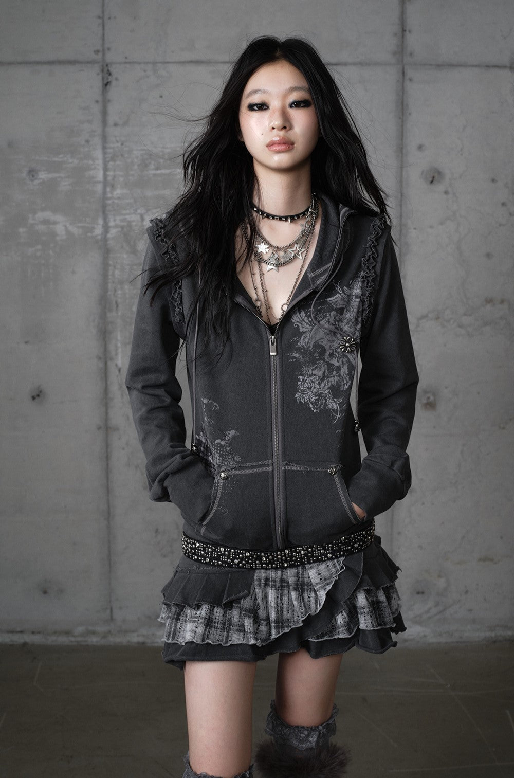 Printed Lace Detachable Hooded Dress NOR0207