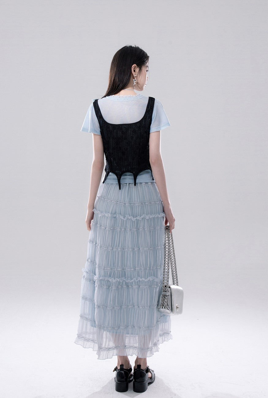 Clear Sky Lace T-shirt+Hollow Vest COT0257
