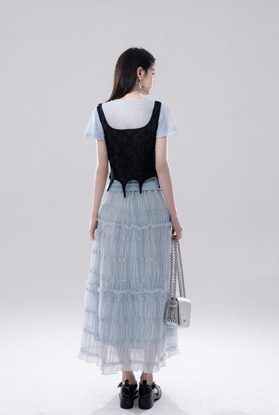 Clear Sky Lace T-shirt+Hollow Vest COT0257