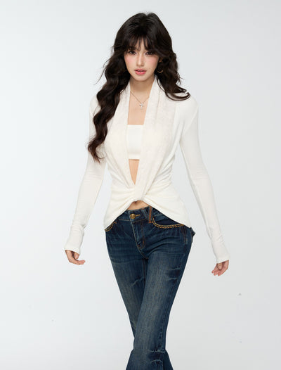 Large V-neck Slim Long Sleeve T-shirt+Tube Top 4MU0178