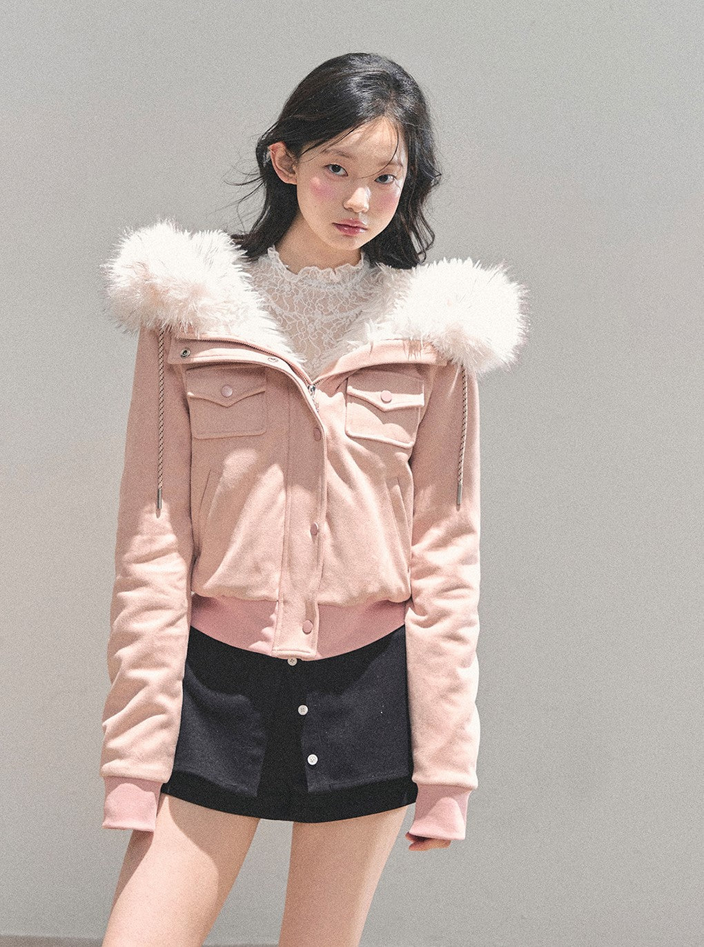 Snowy Fur Hooded Pocket Jacket DIA0717