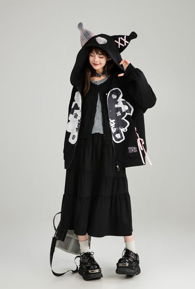 Ghost Design Loose Zipper Hooded Jacket KEI0180