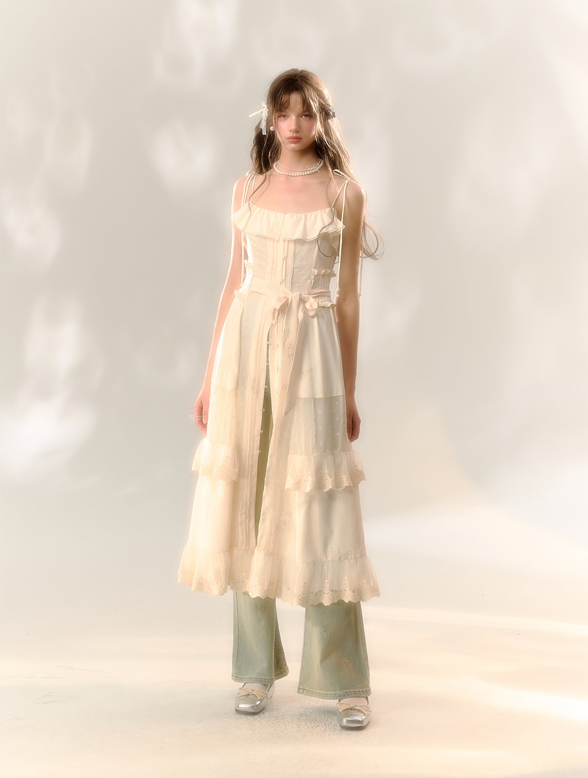 Pear Petal Suspender Stitching Slit Dress SUN0065