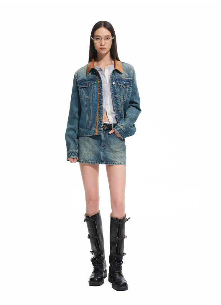 Modern Retro Washed Twill Leather Skirt NOT0310