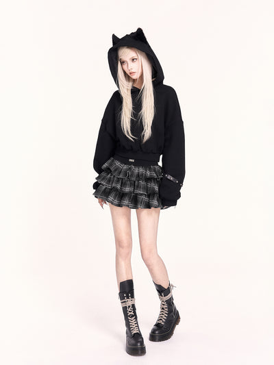 Plush Cat Ear Short Hooded Sweatshirt VOC0467