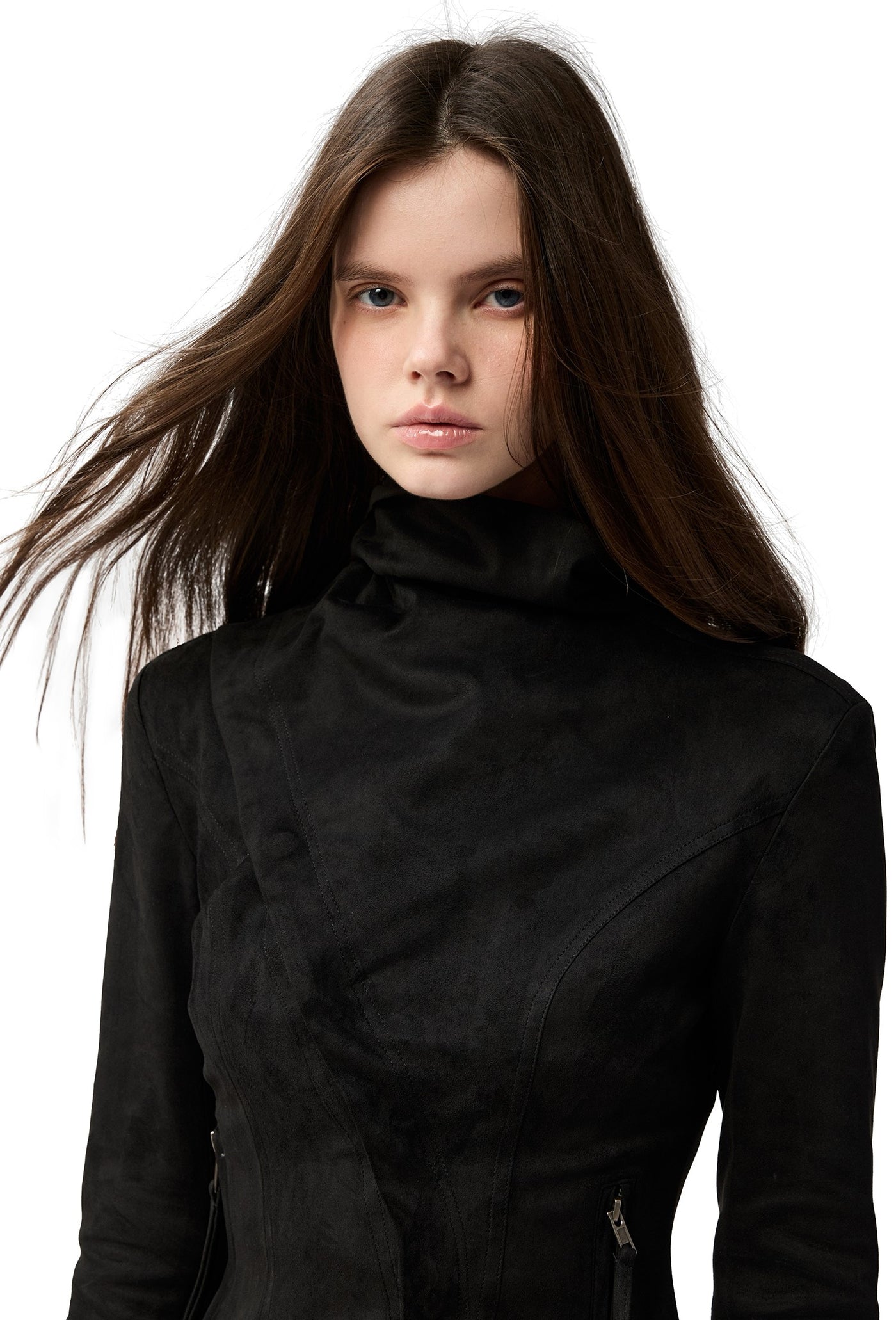 Black Asymmetrical Suede Jacket/Skirt 4MU0156