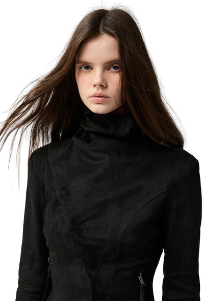 Black Asymmetrical Suede Jacket/Skirt 4MU0156