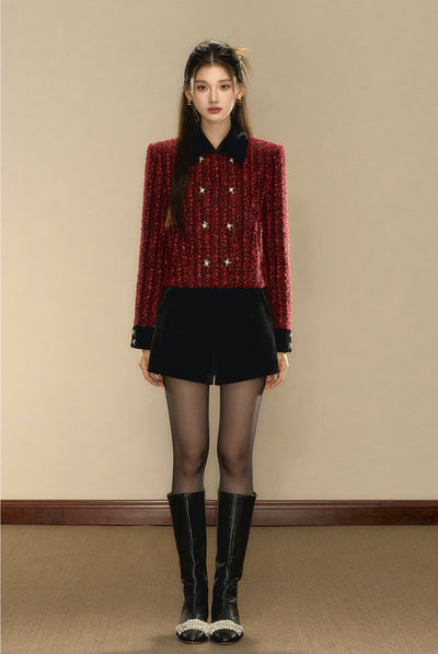 French Court Vintage Little Fragrance Double-breasted Wool Red Short Jacket OSH0097