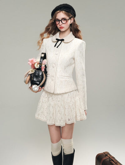 White Lace Woolen Jacket/Short Skirt GRO0077