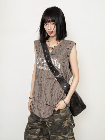 Retro Hole Wasteland Style Loose Sleeveless Top ZER0233